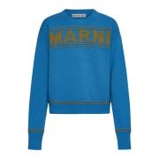 Marni Intarsia Logo Tröja Röd Blå Ränder Blue, Herr