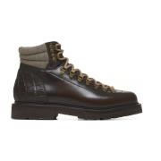 Brunello Cucinelli Brun Läder Ankelboots med Stickad Krage Brown, Herr