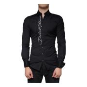 Dolce & Gabbana Svart Logobroderad Slim Fit Skjorta Black, Herr