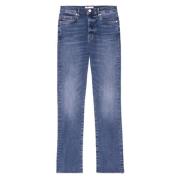 Frame Hög Rak Rå Denim Jeans Blue, Dam