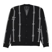 HUF Barbed Wire Jacquard Cardigan Sweater Svart Black, Herr