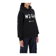 Msgm Kontrasterande Logo Hoodie Black, Dam