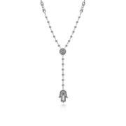 Nialaya Men's Silver/Black Hamsa Hand Rosary Necklace Gray, Herr