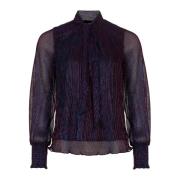 Freebird Metallic Plisserad Blus med Lurex Purple, Dam