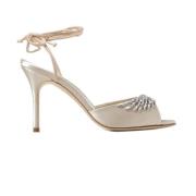 Manolo Blahnik Beige Satin Kristall Sandaler Beige, Dam