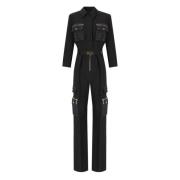 Elisabetta Franchi Svart Cargo Jumpsuit med Bälte Black, Dam