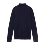 Nn07 Navy Blue Stickad Mock Neck Sweater Blue, Herr