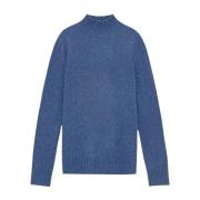 Nn07 Stickad Mock Neck Tröja Bering Sea Blue, Herr