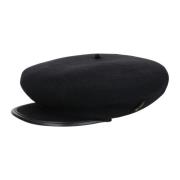 Borsalino Ull Beret med Eco-Läder Skärm Black, Unisex