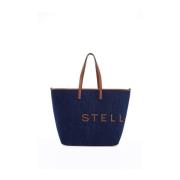 Stella McCartney Denim Logo Toteväska med Faux Läderdetaljer Blue, Dam