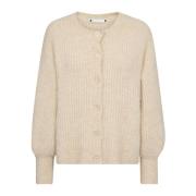 Co'Couture Feminin Ribbstickad Cardigan med Puffärmar Beige, Dam