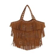 Rue Madam Fringe och Nitar Imiterat Läder Shopper Brown, Dam