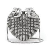 Self Portrait Rhinestone Heart Clutch med Bow Detalj Gray, Dam