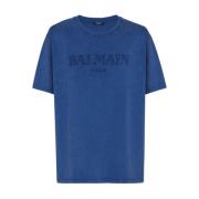 Balmain Marinblå Logo Print T-shirt Blue, Herr