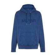 Balmain Hoodie med Broderad Logotyp Blue, Herr