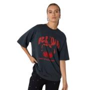 Refined Department Svart Oversized T-shirt med Rhinestone Artwork Blac...