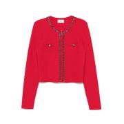 Elisabetta Franchi Karmosin Herringbone Sweater med Dragkedja Red, Dam