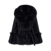 Guess Eco Fur Tweed Jacka med Faux Fur Blue, Dam