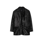 Anine Bing Svart Paljett Blazer - Festlig Stil Black, Dam