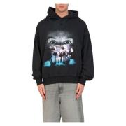 Misbhv Tvättad Svart Mush Print Hoodie Black, Herr