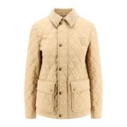 Burberry Quiltad Monogram Patch Jacka med Corduroy Krage Beige, Dam