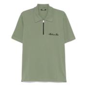 Balmain Khaki Half-Zip Polo Short Sleeve Green, Herr