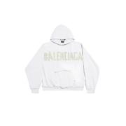 Balenciaga Oversized Unisex Hoodie med Distressed Logo Beige, Herr