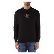 Calvin Klein Jeans Bomull Crewneck Broderad Logo Tröja Black, Herr