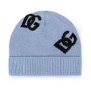 Dolce & Gabbana Jacquard Logo Beanie Hat Blue, Dam