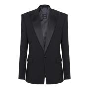 Balmain Dubbel Crepe Enknapp Jacka Black, Herr