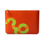 Comme des Garçons Grafiskt Tryck Läder Clutch Väska Orange, Dam