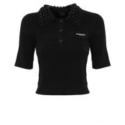 Pinko Geometrisk Stickad Polo Svart Black, Dam