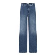 Cambio Sportiga Denimblå Jeans med Sidestripor Blue, Dam