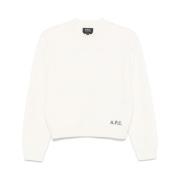 A.p.c. Vit Ullstickad Tröja med Logotyp White, Dam