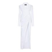 Balmain Långärmad poplin bustierklänning White, Dam