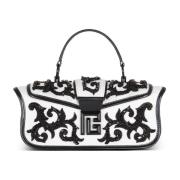 Balmain Blaze Pouch satin väska med barock broderi White, Dam