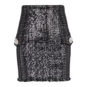 Balmain Paljett Tweed Minikjol Black, Dam