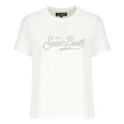 Saint Barth Vit Bomull T-shirt med Strass Logo White, Dam