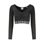 Guess Svarta Spandex Tops & T-shirt Black, Dam