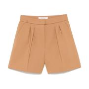 Max Mara Kamelbruna Shorts med Veckdetaljer Brown, Dam