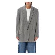 Isabel Marant Étoile Oversized Ull Herringbone Blazer Svart Gray, Dam