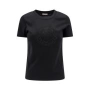 Moncler Bomull T-shirt med Frontlogo Black, Dam