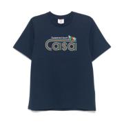 Casablanca Marinblå tryckt rund hals T-shirt Blue, Herr