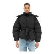 Ganni Seersucker Oversized Puffer Jacket med Logo Black, Dam