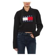 Tommy Jeans Center Flag Sweater Höst/Vinter Kollektion Black, Dam