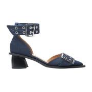 Ganni Denim spänne pumps med blockklack Blue, Dam