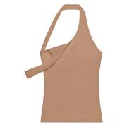 Courrèges Beige Ribbad 90-tals Topp Brown, Dam