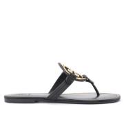 Tory Burch Svart läder Miller sandal med gyllene metalllogo Black, Dam