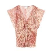 Isabel Marant Sammet Burnout Top i Ljus Röd/Ecru Multicolor, Herr