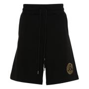 Versace Jeans Couture Svarta bomullsspårshorts med V-emblem Black, Her...